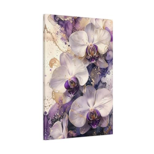 Tableau orchidées violettes pour salon chic au-dessus du canapé 50x75
