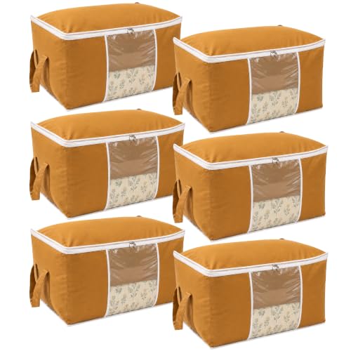 Image of Non-Woven Side Handle Underbed Storage Bags | Pack of 6 | Durable, Foldable Blanket, Comforter & Clothing Organizer | Dustproof, Moisture-Resistant Storage for Closets & Under Bed (Beige)