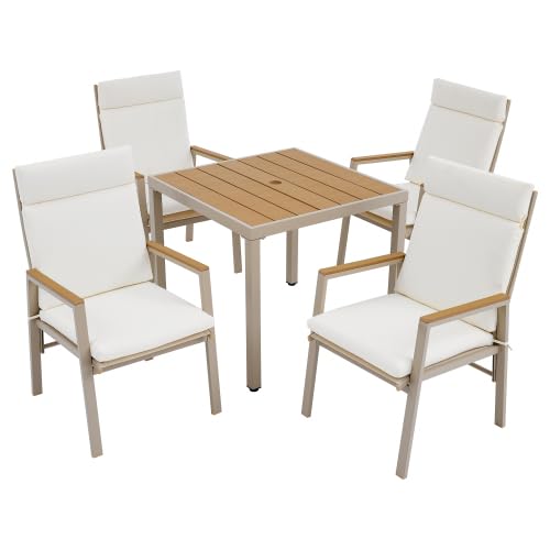 Salon de jardin 4 personnes table et chaises acier galvanisé WPC aspect bois