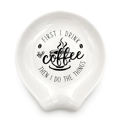 Ceramic Coffee Spoon Rest, Funny White Coffee Spoon Holder, Small Farmhouse Spoon Rest Accessories for Coffee Bar Kitchen Decor, Gift for Coffee Lovers, Friends, Birthday, Christmas