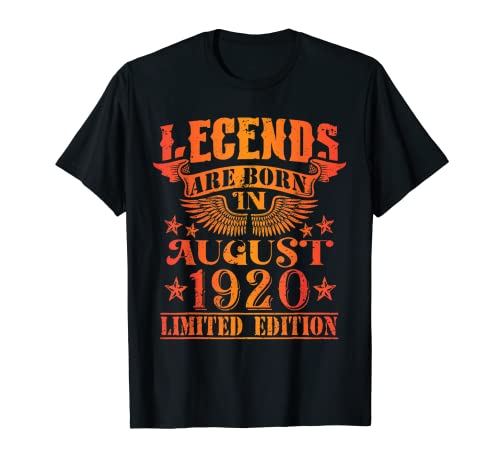 Cumpleaños Agosto 1920 Edición Limitada Regalo Legend Camiseta