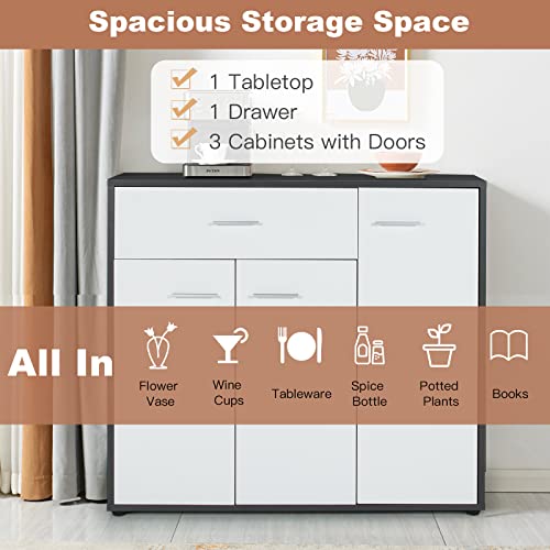 Costway Buffet Sideboard Storage Cabinet, White Kitchen Sideboard With Spacious Table Top, 2 Door Cabinets, Large Drawer, Adjustable Shelf, Anti-Toppling Device, Console Cupboard For Home Living Room #TOP1