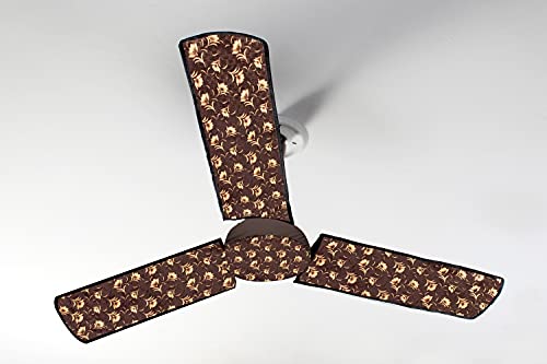 Image of Stylista Waterproof & Dustproof Three Blade Ceiling Fan Cover with attachable Enclosure Set of 5 Fan Covers Frieze Pattern Brown