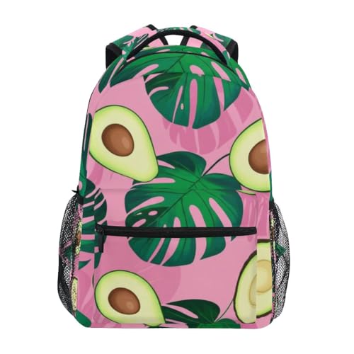 Kids School Backpack, Lightweight Kids Travel Backpack for Boys Girls Back to School Supplies, 15L, Avocados Leaves Pink