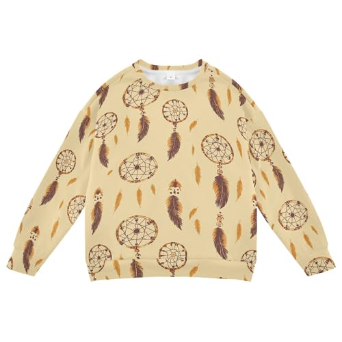 JUNZAN Western Dream Catchers Yellow Big Girls Pullover Hoodie Crewneck Outerwear for Kids Camping 4T
