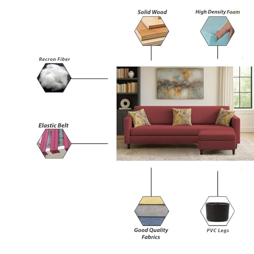 Image of Casaliving Premium Lifestyle Fabric 5 Seater L Shape Sofa Set 4 Seater Modern Sofa Set & Ottoman for Living Room (Maroon Color) Sofa Set
