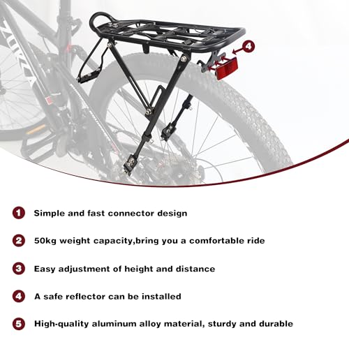 MAKELEN Rear Bike Rack Aluminum Alloy Bicycle Cargo Rack Adjustable for 24-28 inch Bike 55 lbs Capacity Easy to Install Black