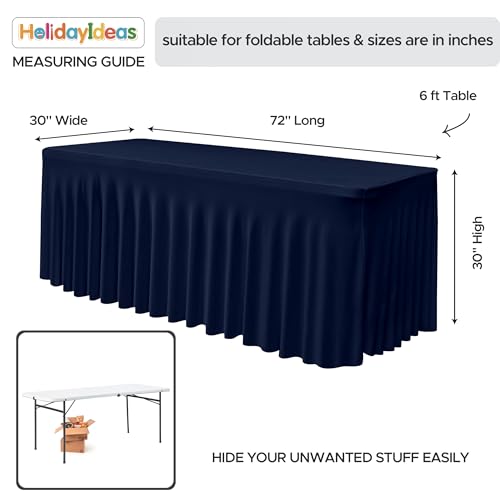 Image of HolidayIdeas 6 Pack 6ft Spandex Table Covers for Event, Fitted Stretch Table Skirts 30x72 Inch, Wrinkle-Free Floor Length Tablecloths for Weddings Parties Banquets Events, Navy