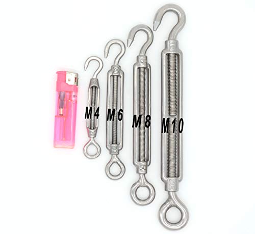 M4 Turnbuckle,5/32" Thread Stainless Steel Hook & Eye Stainless Steel 304 Turnbuckle Light Duty Wire Rope Tension 10Pcs #TOP4