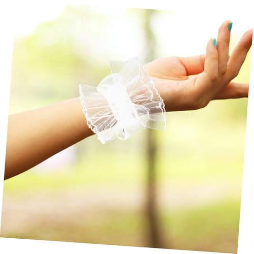 Hemoton 1pair Lace Fingerless Gloves for Women Elegant Tulle Arm Sleeves Feminine Bow Design for Weddings Bridal Prom and Dance Parties4