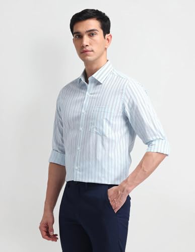 Image of Arrow Men Slim fit Cotton Striped Long Sleeves Cutaway Collar Shirt