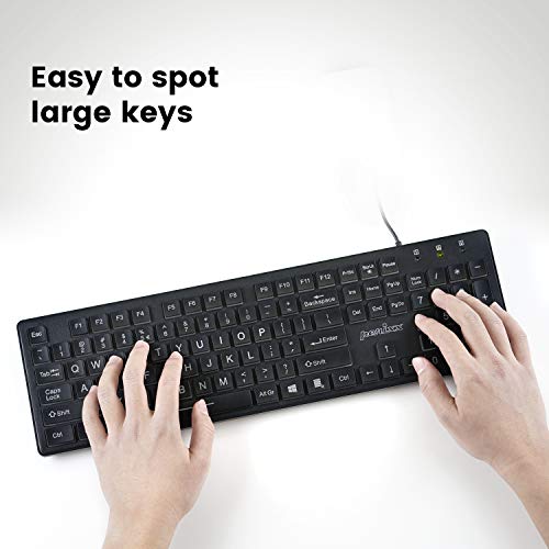 Perixx PERIBOARD-317 Wired Backlit USB Keyboard, Big Print Letter with White Illuminated LED, US English Layout,Black by Perixx - Image 5