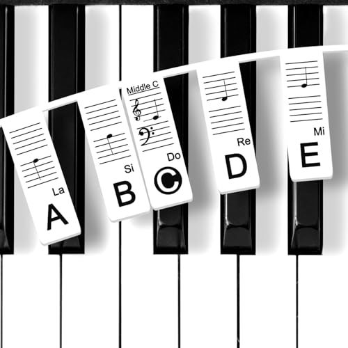 Piano Keyboard Stickers with Solfege Do Re Mi, Removable Note Labels for 88-Key Full-Size Pianos – Reusable Silicone Key Overlays for Beginners, Easy to Install & Protective (Black)