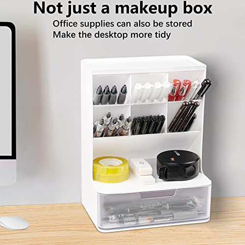 Yarramate Makeup Organizer With Brush Holder Clear Drawer, Cosmetic Display Stand For Lipsticks, Eyeshadow, Nail Polish Jewelry Skincare, Perfume,In Vanity, Bathroom Countertop, Bedroom Dresser, White #TOP5