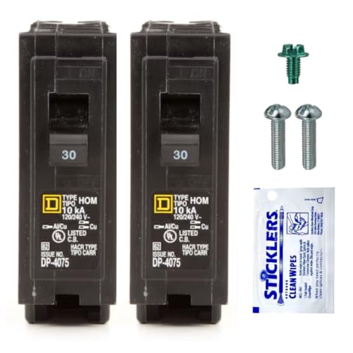 FalconSupply Genuine Square D HOM130 Circuit Breaker Kit Bundle (2 Pack), 30 Amp (30A) Single Pole, 120V, 10kAIC, UL Listed, Plug-On for Homeline Load Centers & Panel Box, New Replacement