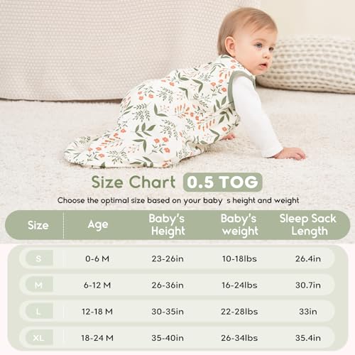 Image of Yoofoss Baby Sleep Sack 12-18 Months 0.5 TOG Baby Wearable Blanket, 100% Organic Cotton Infant Toddler Sleeping Sack 2-Way Zipper Lightweight Sleep Sack, Flower