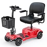 ENGWE Folding 4 Wheel Mobility Scooter,15 Mile Long Range, 250W Electric Powered Mobile Wheelchair for Seniors Adult with Detachable Basket, Front Light (Red, XL Cushion)