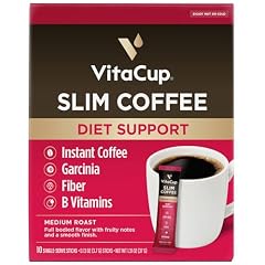 VitaCup Slim Instant Coffee Packets, with Garcinia, Fiber, B Vitamins, Bold & Smooth, Medium Dark Roast, 100% Arabica Coffee in Single Serve Sticks, 10 Ct