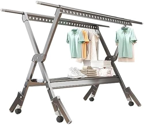 Foldable Stainless Steel Laundry Drying Rack, Multi-Purpose Clothes Drying Stand with Adjustable Rods for Indoor/Outdoor Use（Silver 250cm/98in）