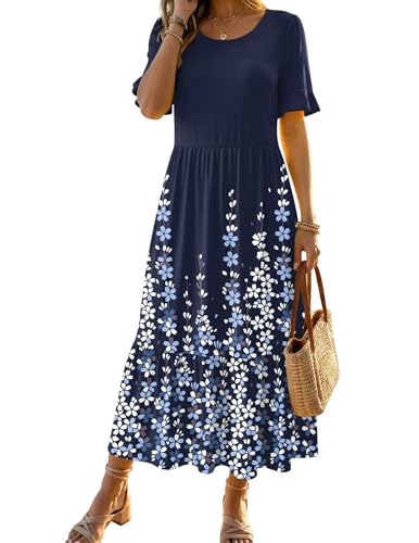 Image of Zeagoo Womens Summer Dresses 2026 Casual Midi Dress Flowy Sundress Ruffle Short Sleeve Tiered Dresses A Line Boho Dress