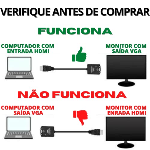 Cabo Conversor Adaptador Hdmi Para Vga Com Saída P2 Áudio PREMIUM, GOLLATE®
