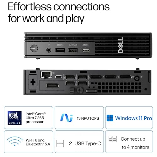 Image of Dell Mini PC Desktop Computers, Pro Micro Plus Al Copilot+ PC (Next Gen OptiPlex MFF), Intel Ultra 7 255H, 32GB DDR5, 1TB PCIe SSD, 4 DisplayPort, WiFi 6, Bluetooth, Windows 11 Pro