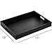 Lyellfe Black Serving Tray with Handles, Decorative Ottoman Tray in Alligator Faux Leather, 17x12 Inch Rectangular for Coffee Table, Living Room, Bed or Dressing Table
