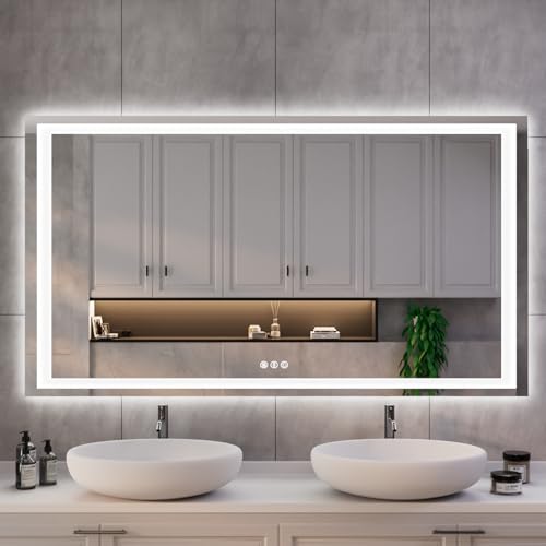 ISKM LED Mirror for Bathroom Lighted Vanity Mirror for Wall Front Lights + Backlit LED Bathroom Mirror Anti-Fog Tempered Glass ETL Listed (Front and Backlit, 50''L x 32''W)