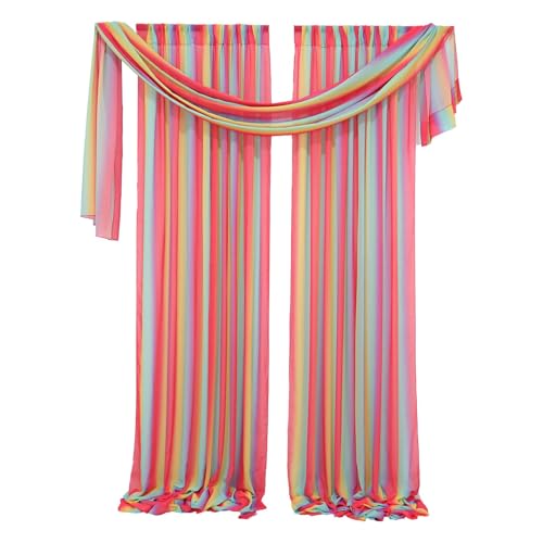 DUOBAO Rainbow Sheer Chiffon Wedding Arch Backdrop – 10ft Tall Fabric Arch for Ceremony,Elegant Event Decorations,Photo Booth, Birthday Party Decor –2 Panels, W29xL120