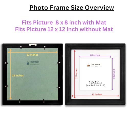 Image of 8 x 8 inch Wooden Photo Frame with Mat, Black Photo Frame 8 x 8 inch with Mat or 12 x 12 inch without Mat for Wall Decoration, Gallery Walls, Best Wooden Photo Frames for Posters and Photos