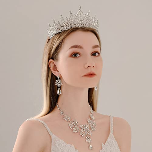 Lhelca Baroque Bridal Jewelry Set 3 Pieces Tiara Earrings Necklace, Bridal Jewelry Set, Wedding Rhinestone Crystal Party Birthday Prom Pageant Jewelry For Women Girls #TOP5