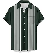 Mens Bowling Shirts, 1950s Hawaiian Vintage Button Down Short Sleeve Shirts Summer Casual Holiday...