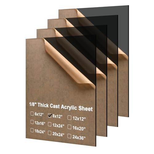 Image of KINLINK 8x12 Plexiglass Sheets 1 /8 inch Thick - 3mm Black Transparent Cast Acrylic Sheet, Plastic Sheet Polycarbonate Sheet for DIY Project, Craft, Acrylic Sign Wedding Invitation 4 Pack