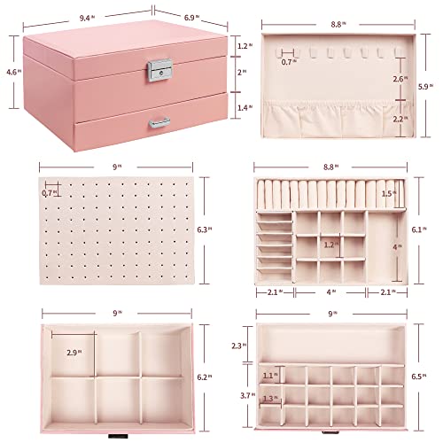 Addong Stud Earring Jewelry Organizer Box Women 108 Earrings Holder For Girls, Large 5-Layer Pu Leather Earring Storage Case For Jewelry Studs Earring Necklace Rings Bracelet Display With Lock, Pink #TOP2