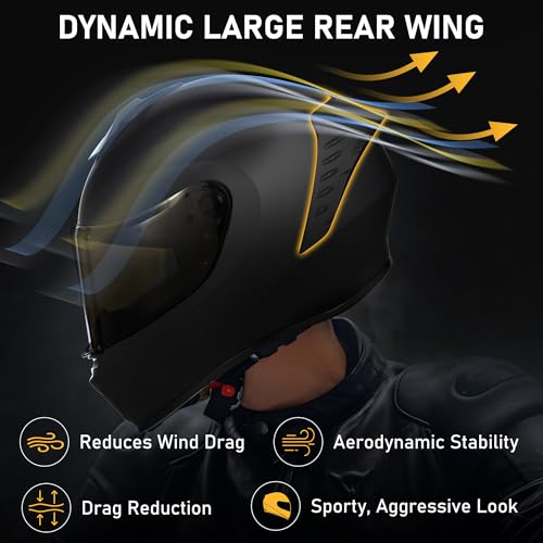 Image of Favoto Full Face Motorcycle Helmet DOT with Dual Visors | DOT Approved dual visor clear tinted, anti-fog, ABS shell for men women adult, street & off-road, matte black, size L 59-60cm