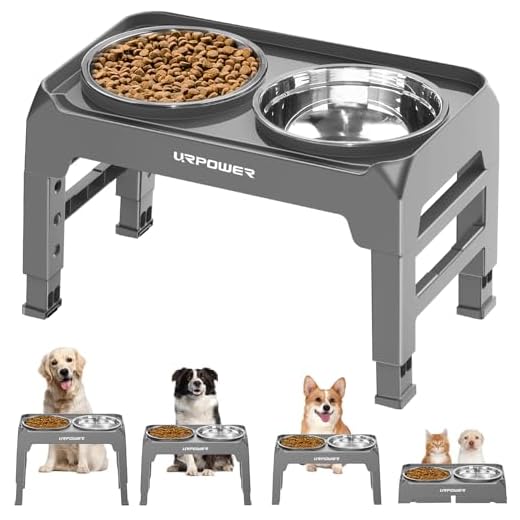 URPOWER Raised Dog Bowls 4 Height Adjustable Elevated Bowl Stand with Stainless Steel Water Bowl Non-Slip Dog Food Bowls Stand for Small Medium Large Dogs and Pets