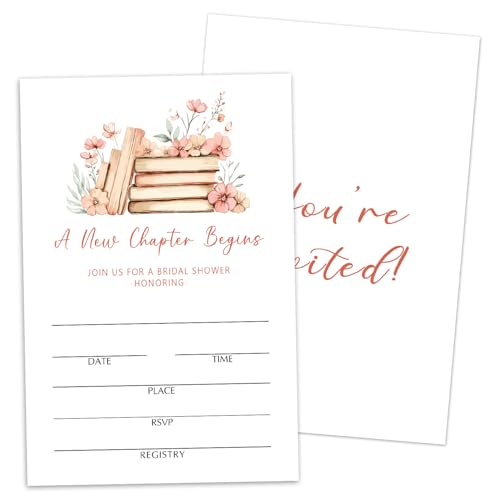 Bridal Shower Invitations with Envelopes, A New Chapter Begins, 25 Fill In Book Theme Invites for Mr and Mrs New Couples, Wedding & Bridal Shower Party Favor Decorations -N20