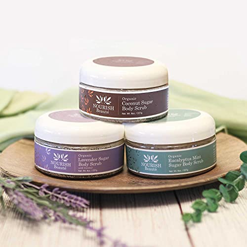 Nourish Beaute Organic Sugar Body Scrub For Exfoliation And Cellulite, Hydrates And Moisturizes Skin While Improving Skin Tone And Texture, 8 Oz, Coconut #TOP3