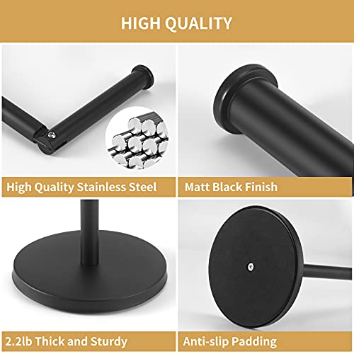 Layuki Free Standing Toilet Paper Holder Stand, Matte Black Finished Stainless Steel Rustproof Tissue Roll Holder Floor Stand Storage For Bathroom #TOP4