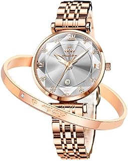 Fate Love Ladies Watches UK Bracelet Set Dress Gift Wrist Watches for Women Quartz Rose Gold Stainless Steel Green Designer Female