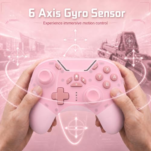 Image of aghi Hall Effect Wireless Gaming Controller with Phone Clip | for iPhone /Android /PC /Steam /TV /Switch /Switch 2 with Hall Joysticks, Lock Speed, Macro, 6-Axis Gyro, Vibration, Turbo, Pink