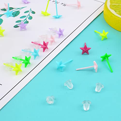 60Pcs (30 Pairs) Resin Earring Posts Colorful Star Shape Earring Pin Studs With 60Pcs Clear Bullet Earring Backs For Women Girls Sensitive Ears Sports Work Home Replacements #TOP6