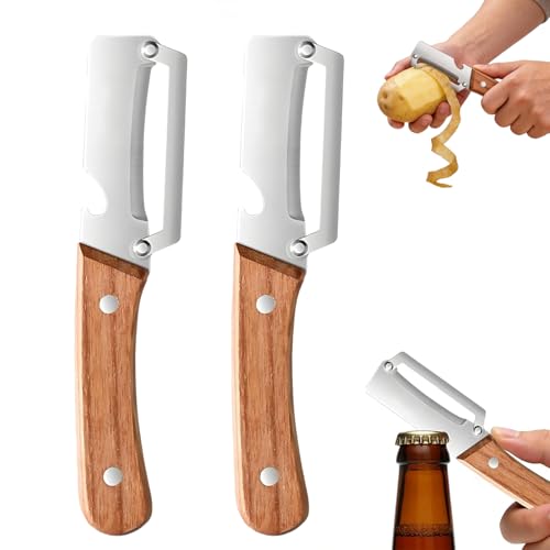 Sparschäler, 2 in 1 Multifunktionaler Schäler mit Flaschenöffner, Kartoffelschäler mit Edelstahlklinge, Gemüseschäler Küchenhelfer, 2 Stück Multischäler für Kartoffeln Äpfel Kürbisse Kartoffeln (A)