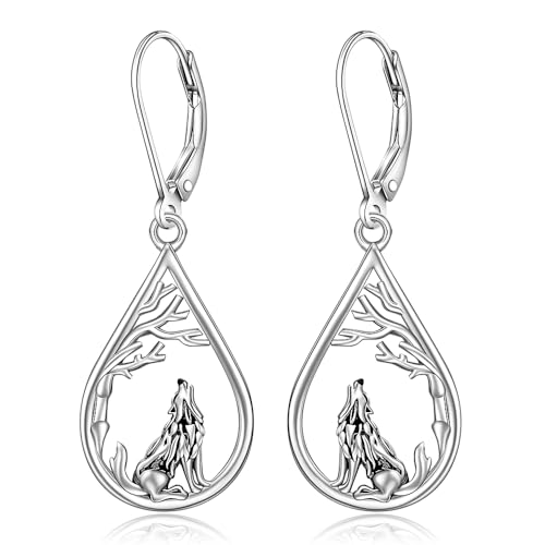 Wolf Earrings Wolf Earrings for Women Sterling Silver tree Black Wolf Earring Viking Celtic Dangle Gifts Halloween Christmas Jewelry