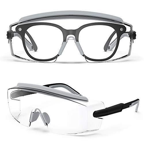 Anti Fog Safety Glasses, Goggles In Glasses Anti-Scratch Glasses With Adjustable Frame And Legs, Clear Glasses, Lab Glasses, Fashion Safety Glasses For Men And Women (Grey 1 Pair)