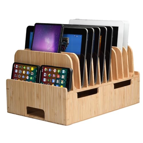 MobileVision Bamboo 12-Port Charging Station & Docking Organizer for Smartphones & Tablets, Family-Sized, for use in Corporate Offices & Classrooms (With 2 Bamboo Caddy Add Ons Included) by MobileVision - Image 8