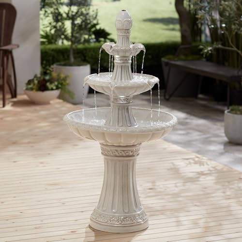 Formentera 45 1/4 High Large Italian Outdoor Decor Off-White Ceramic Floor Fountain with Light LED Waterfall 3-Tier Standing Water Feature for Outside Garden Patio Yard Backyard - John Timberland