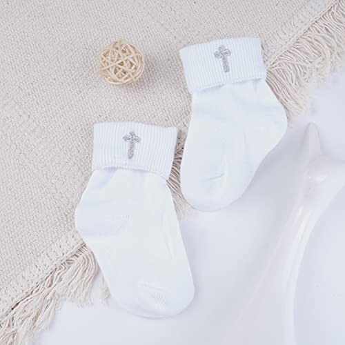 Booulfi Baby Boy's Christening Baptism Outfits Embroidered Cross White Bib And Socks Set 2 Pcs #TOP6