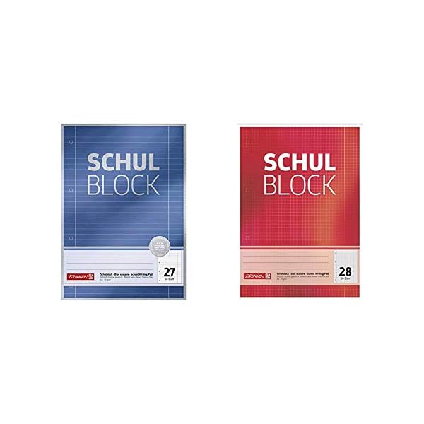 Brunnen Schulblock / Notizblock Premium (A4, 50 Blatt, liniert, mit Rand, Lineatur 25, gelocht, kopfverleimt, 90 g/m²)