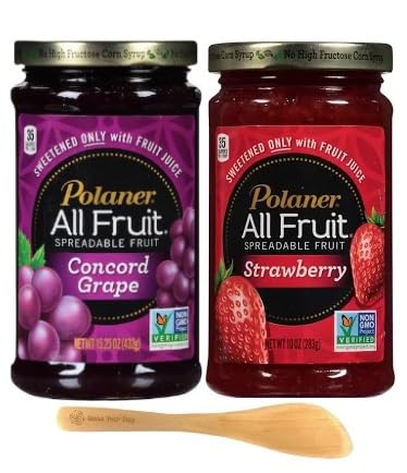 Polaner All Fruit Spreadable Fruit, Concord Grape and Strawberry, 15.25 Ounce Pack of 2- with Make Your Day Spreader